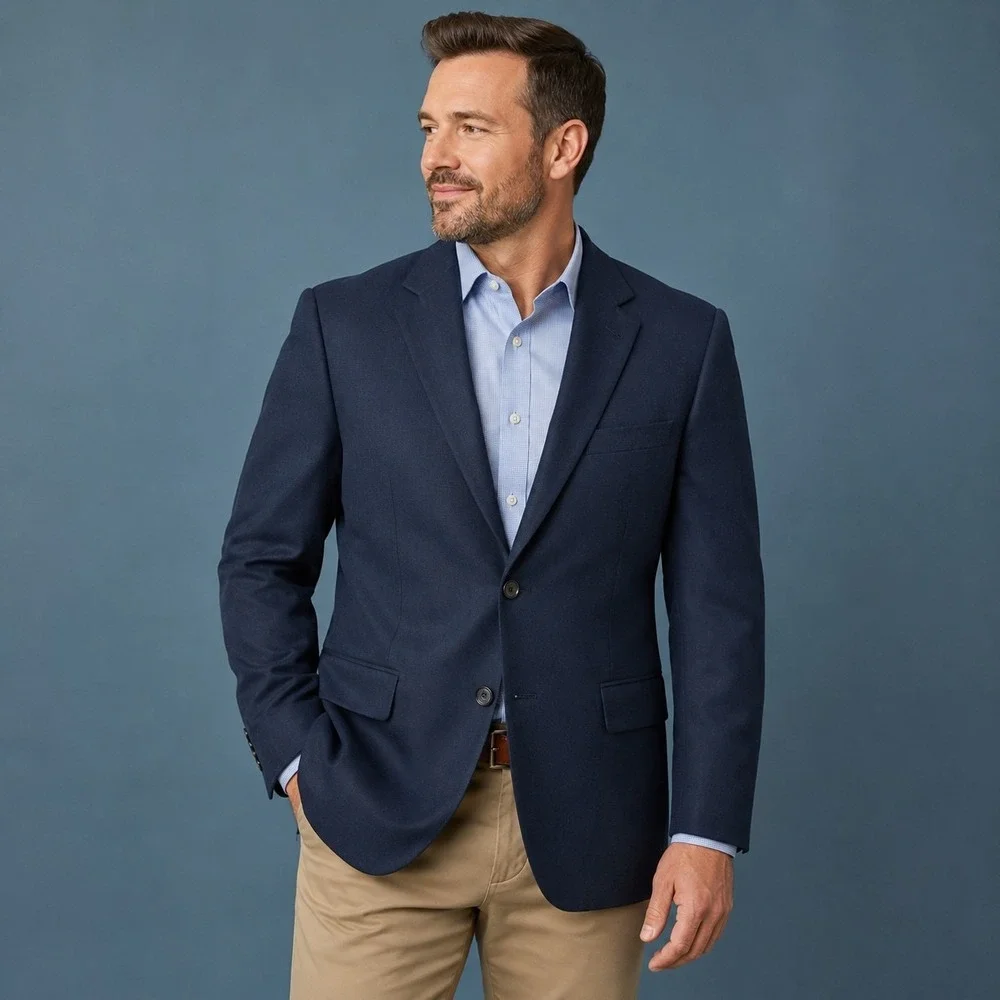 Joseph & Feiss Navy Blazer Jacket Men's 42R 100% Wool Quiet Luxury Preppy Sharp